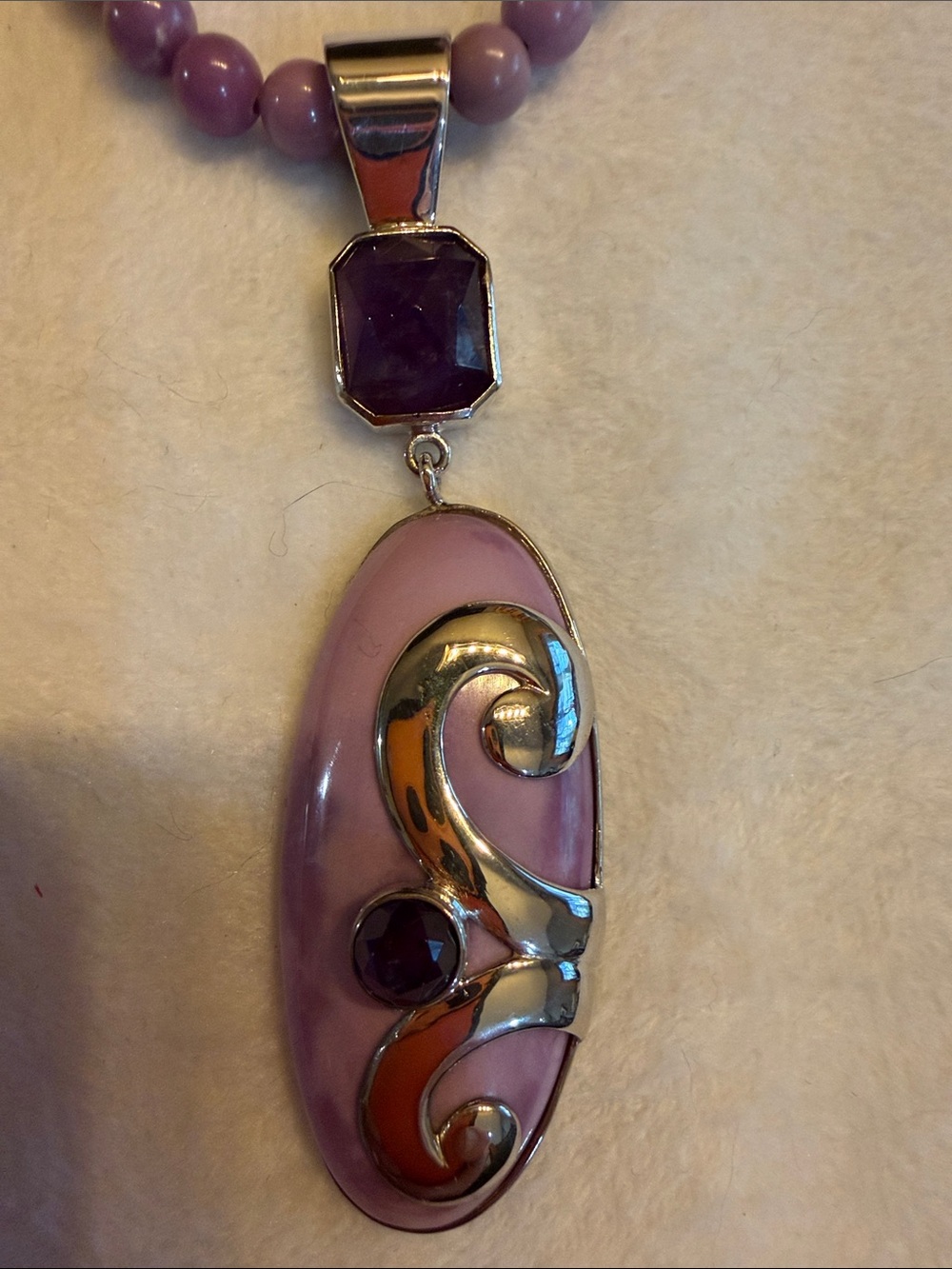 Jay King Amethyst & Phosphorite Pendant Necklace-Sterling Silver(228) - Picture 5 of 6